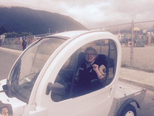 Grandma in the Bubble car